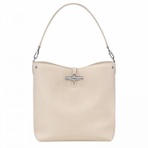 Bolsas De Ombro Longchamp Le Roseau M Feminino Branco Brasil | 10281HFP555