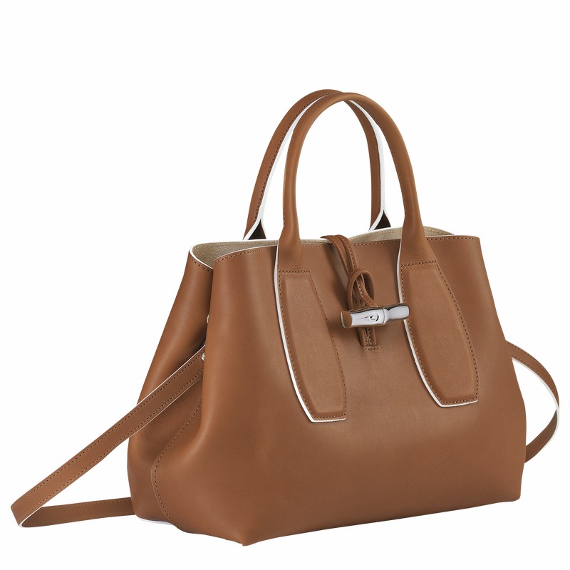 Bolsa de Mão Longchamp Le Roseau M Feminino Marrom Brasil | 10058HQS504