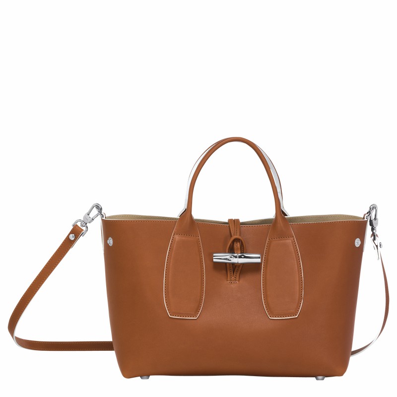 Bolsa de Mão Longchamp Le Roseau M Feminino Marrom Brasil | 10058HQS504