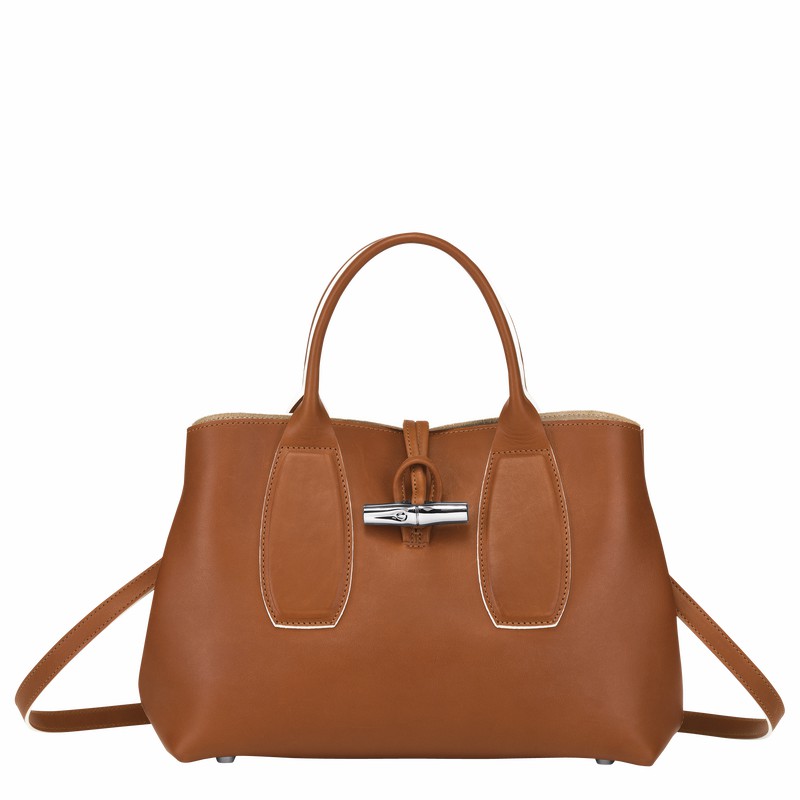 Bolsa de Mão Longchamp Le Roseau M Feminino Marrom Brasil | 10058HQS504