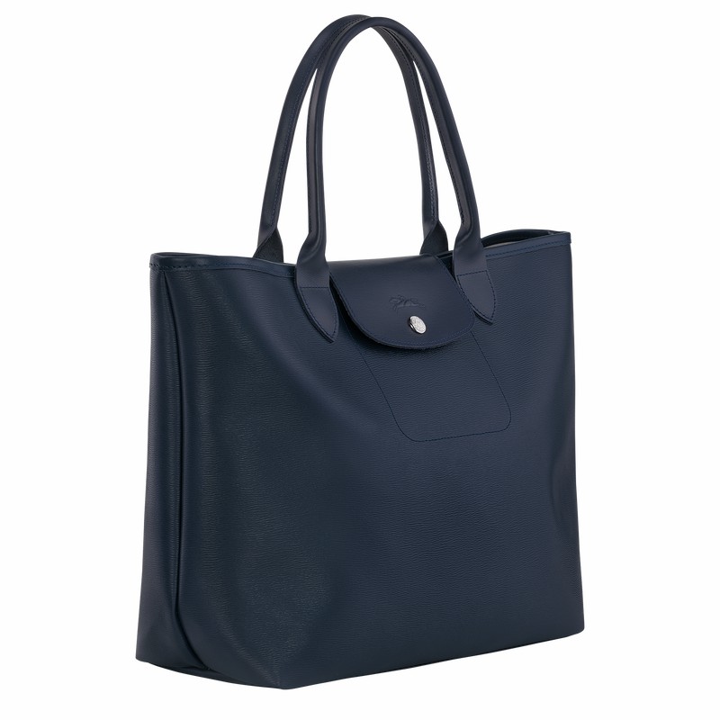 Bolsas Tote Longchamp Le Pliage City L Feminino Azul Marinho Brasil | 10182HYQ556